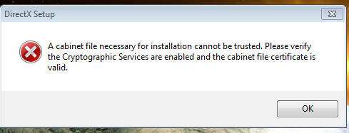 "A cabinet file necessary for installation cannot be trusted while installing DirectX" WbzugJL